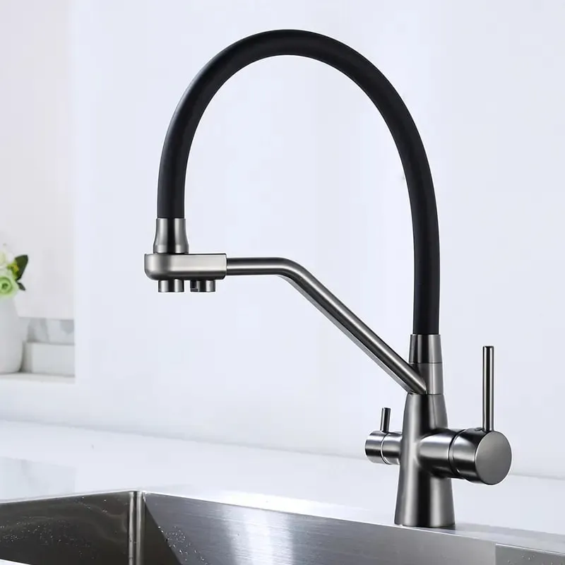 Смеситель для кухни с гибким изливом и подключением фильтра Maretti Eleganza EN31RGF14, оружейная сталь