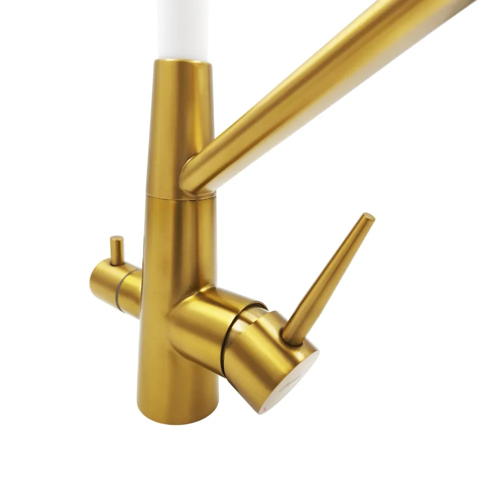 Смеситель для кухни с гибким изливом и подключением фильтра Maretti Eleganza GOLD ENG31RGF13, золотой сатин