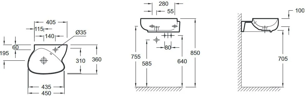 Раковина Jacob Delafon Nouvelle Vague (45 см)
