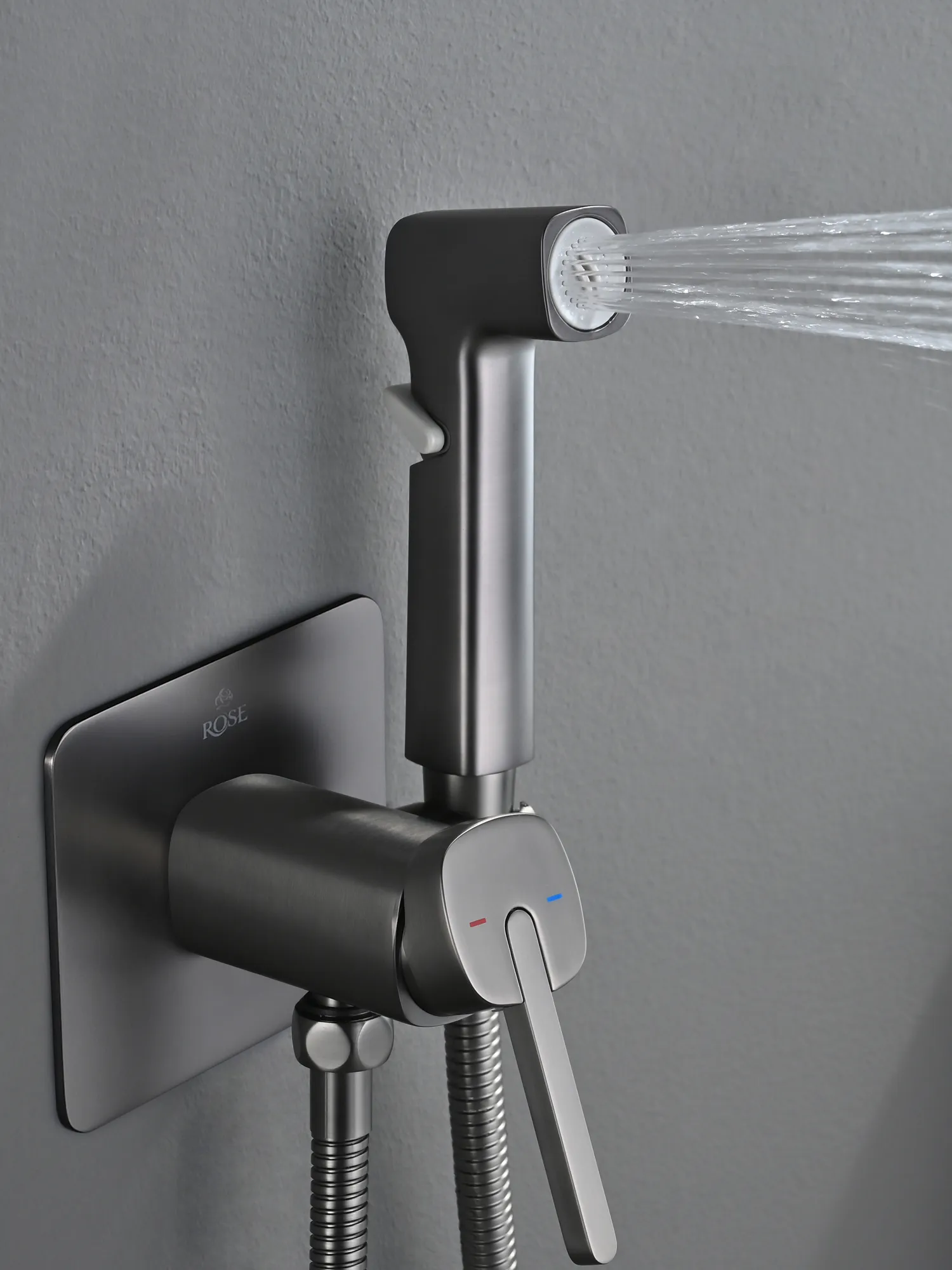 Гигиенический душ со смесителем Rose R245T, оружейная сталь