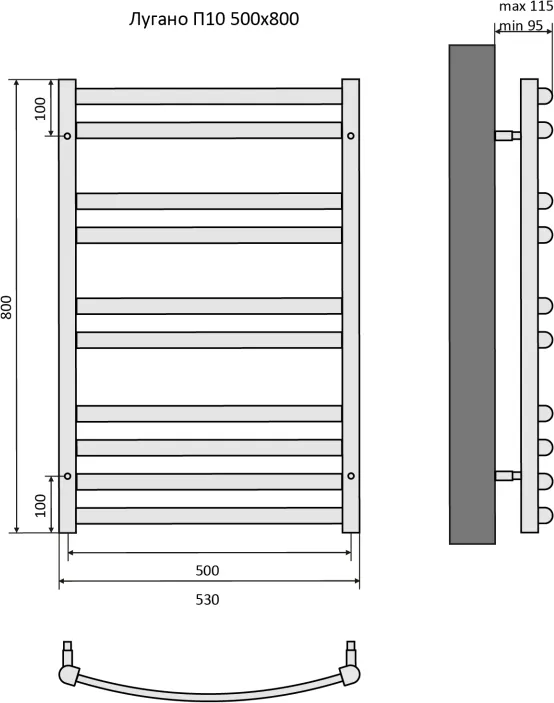 Полотенцесушитель водяной Aquatek Лугано П10 500х800, черный муар
