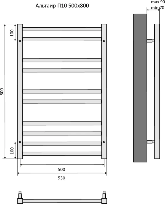 Полотенцесушитель водяной Aquatek Альтаир П10 500х800, черный муар AQ KK1080BL