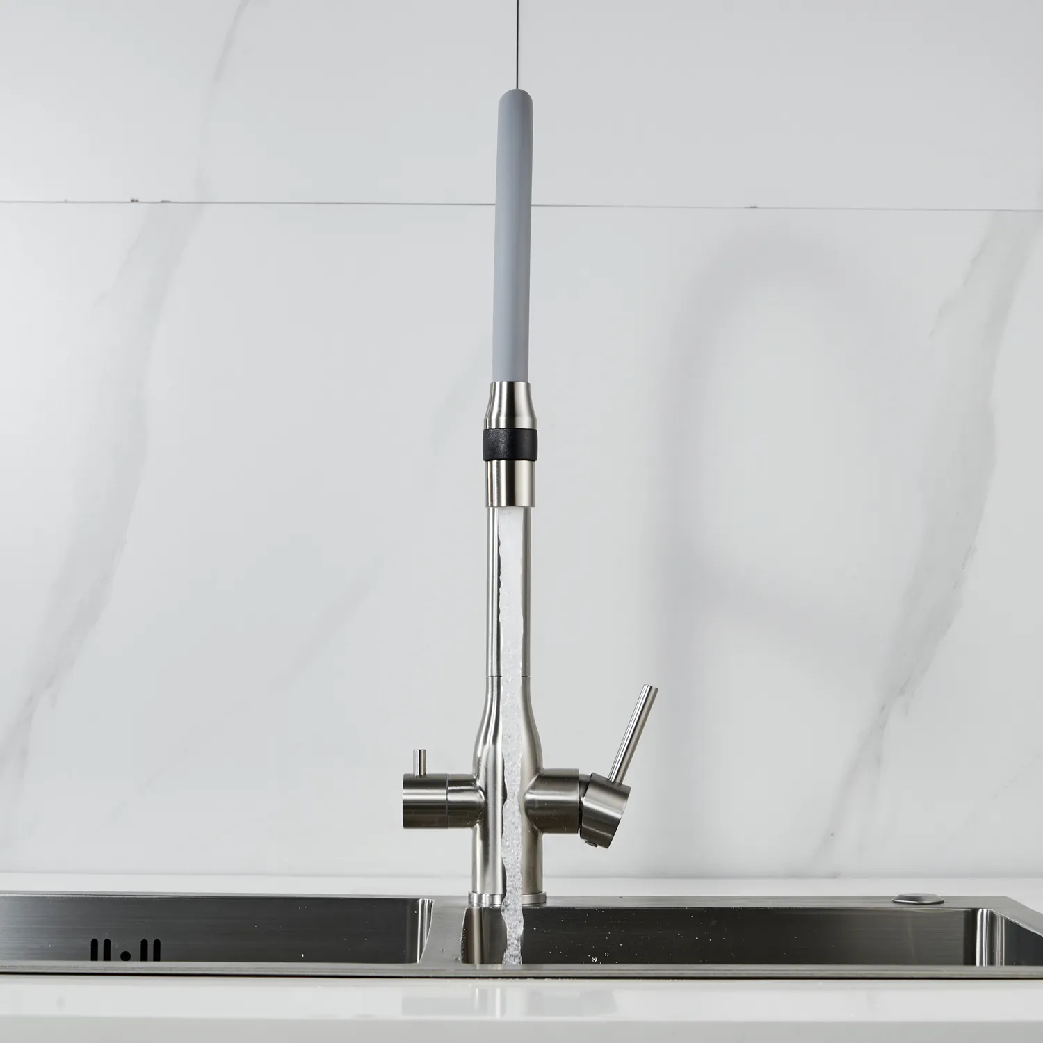 Смеситель для кухни с гибким изливом и подключением фильтра Shevanik S378L, сатин