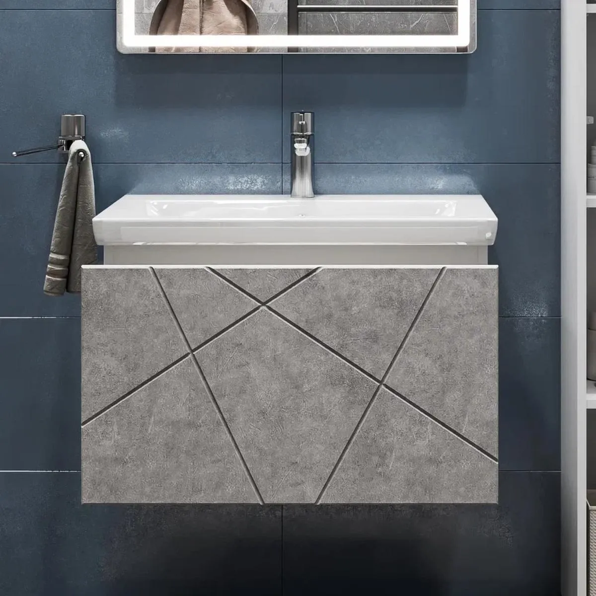 Тумба с раковиной подвесная VIGO Geometry 034 бетон, 70 см