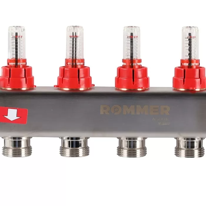 Коллектор Rommer 1"x3/4" на 4 контура с расходомерами и запорными клапанами (RMS-1201-000004)