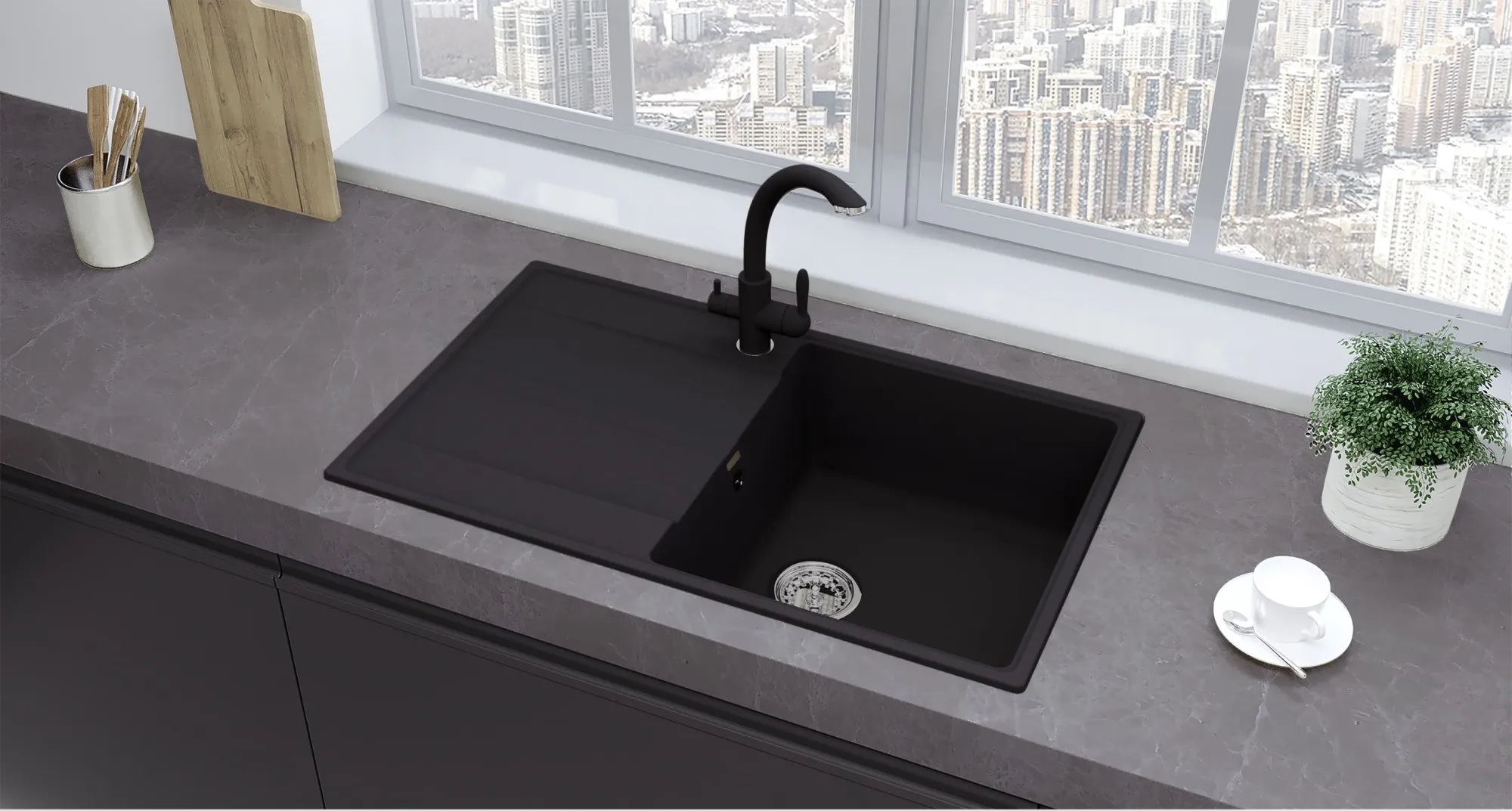 Кухонная мойка Ulgran Quartz Prima 850-07, уголь