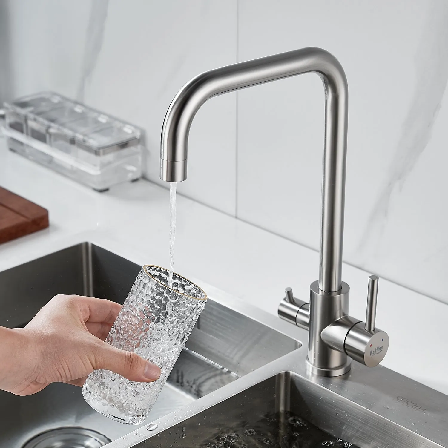 Смеситель для кухни с подключением фильтра воды Raffine F118L, сатин