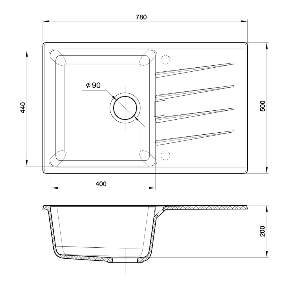 Кухонная мойка Rivelato RAUM RM-78, антрацит