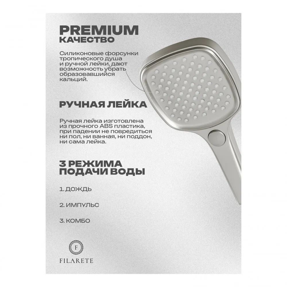 Душевая система встраиваемая FILARETE Roun FL1028NK, никель