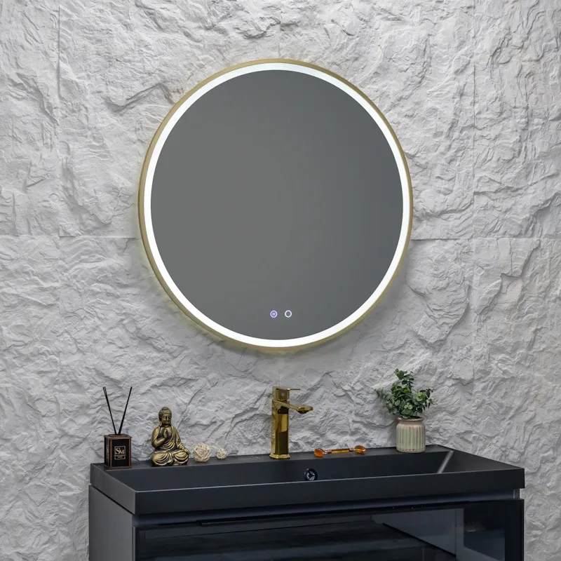 Зеркало Silver Mirrors Делуна/Deluna D800 2.2 (TX ,алюм. профиль, цвет золото, подогрев, сенсорный выключатель)
