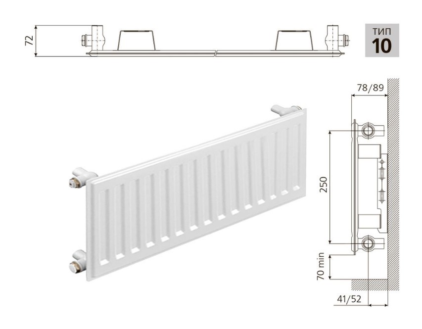 Радиатор стальной панельный PRADO Classic C10 300х1000 с боковым подключением
