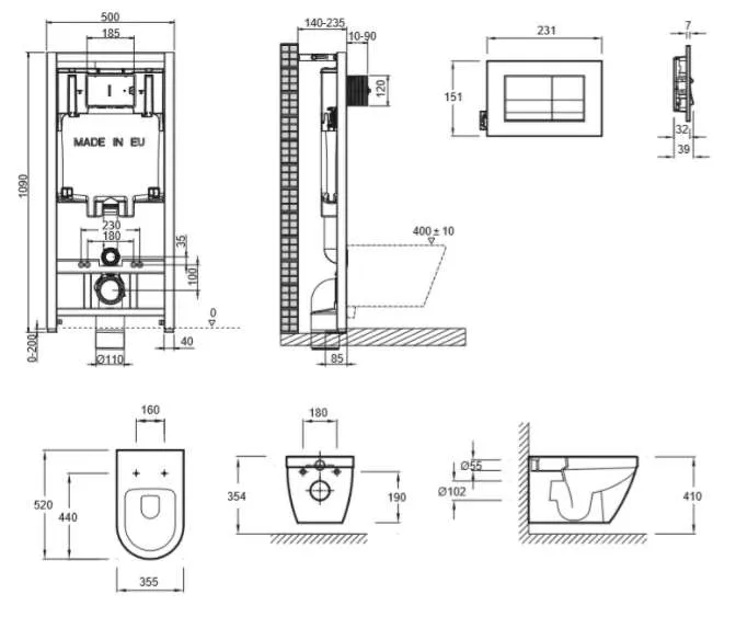 Комплект унитаз с инсталляцией, кнопкой и сиденьем микролифт Jacob Delafon Rodin+ (E21749RU-00)