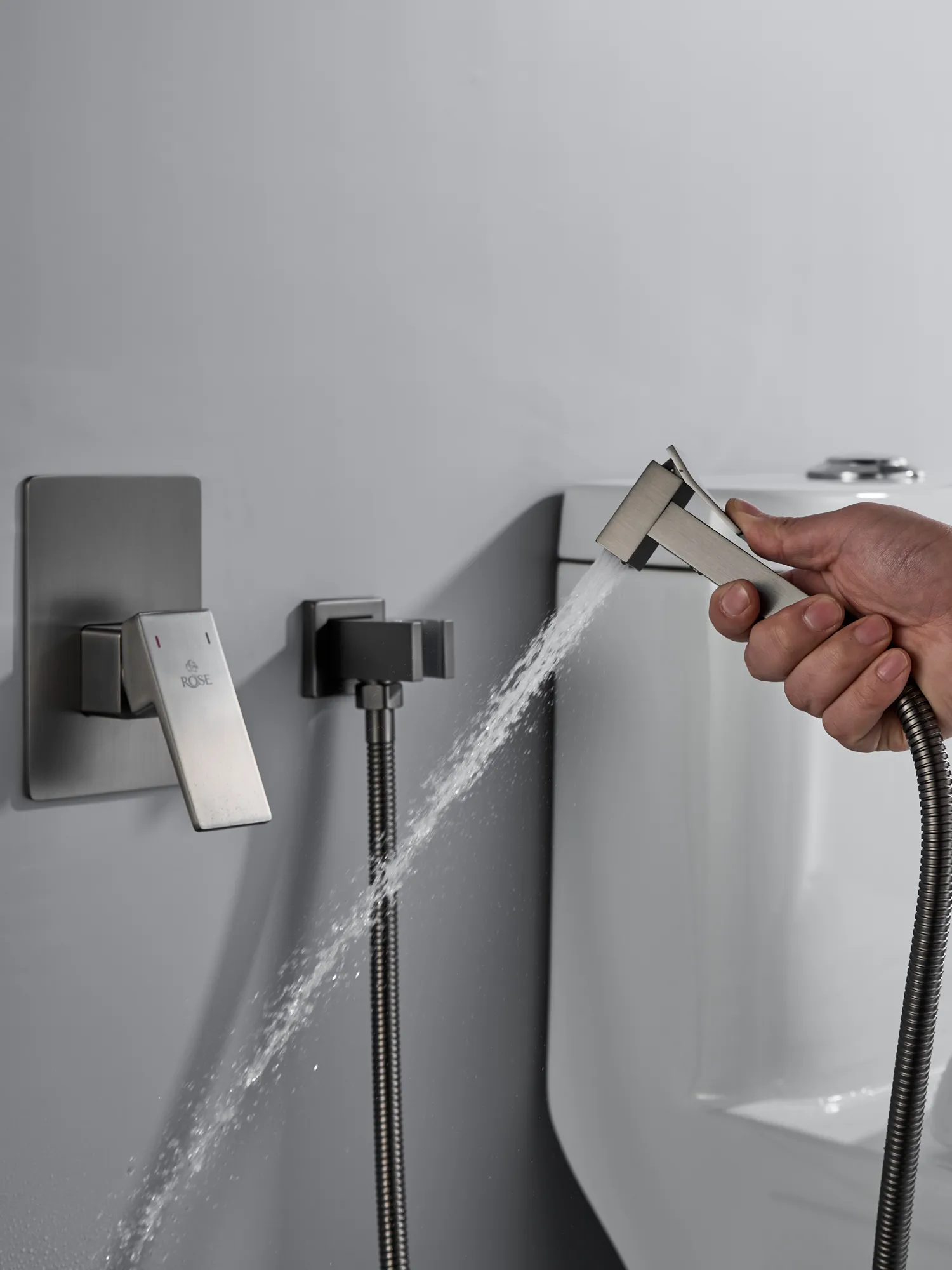 Гигиенический душ со смесителем Rose R2805T, оружейная сталь