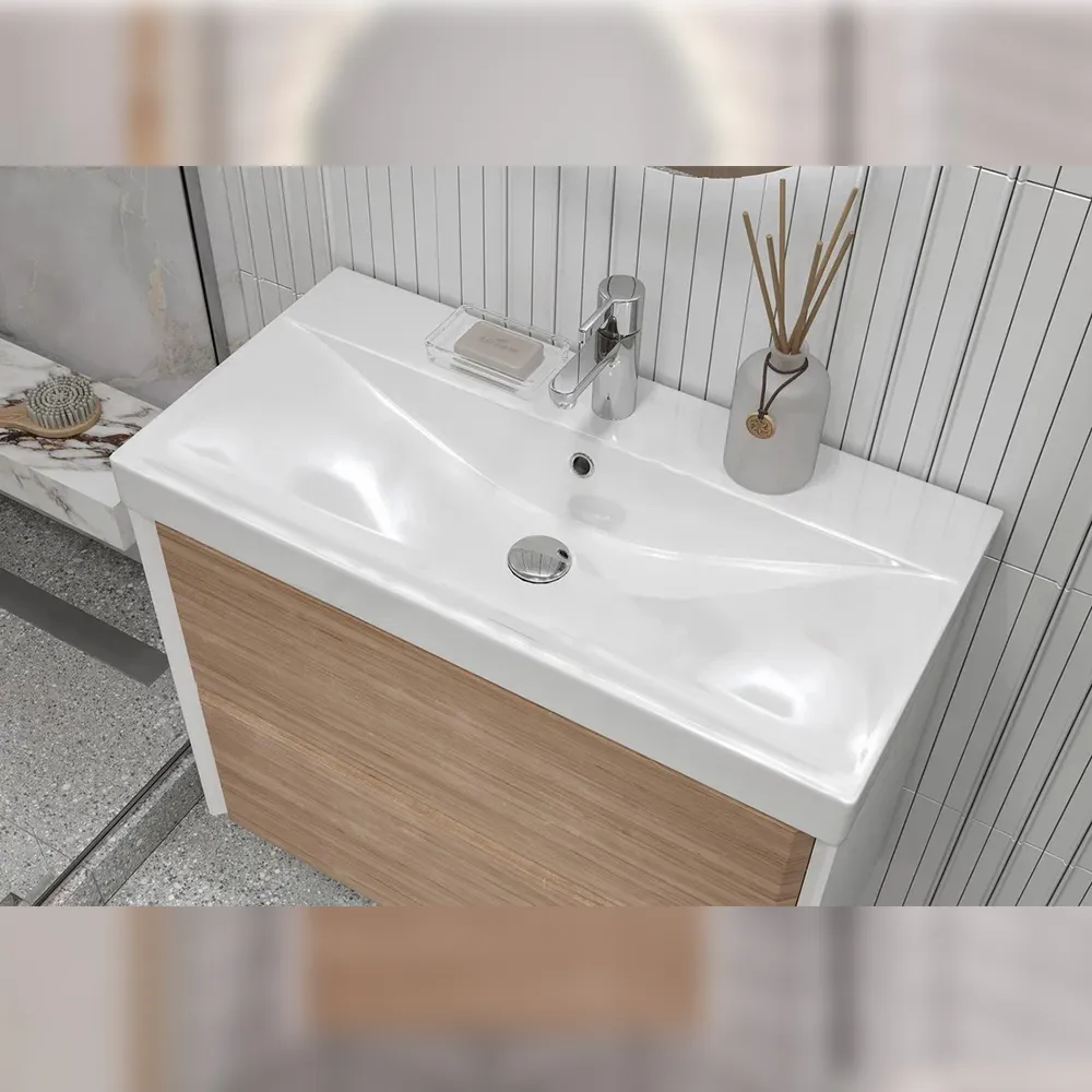 Тумба с раковиной подвесная Velvex Gesso tp.GES.9696.80.2Y белый матовый/дуб сонома, 80 см