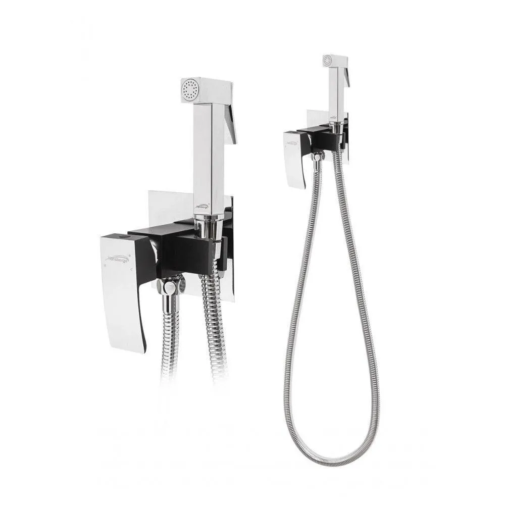 Гигиенический душ со смесителем встраиваемый Hansberge H3077BC, хром/черный