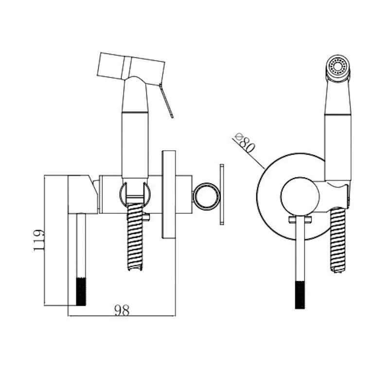 Гигиенический душ со смесителем встраиваемый VODA VSL01G, золотой сатин