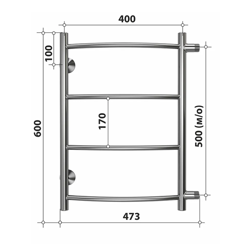 Полотенцесушитель водяной (боковое подключение) Stelmix 60x40 см, дуга