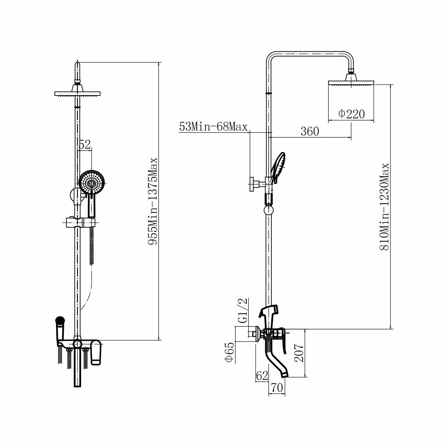 Душевая система с гигиеническим душем Plstart PL2403-7, чёрный