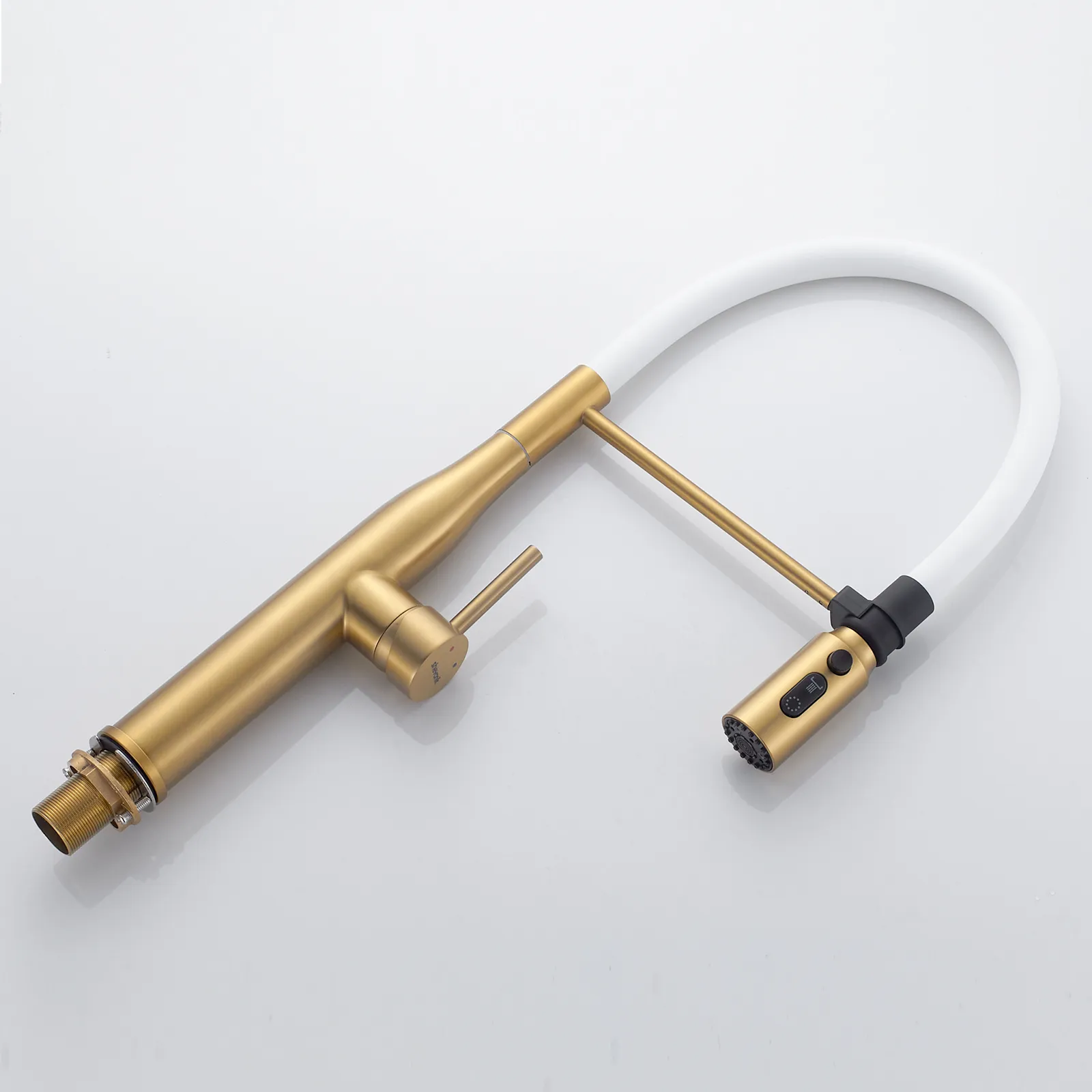 Смеситель для кухни с гибким изливом и режимом "душ" Shevanik S123G-1, золотой сатин