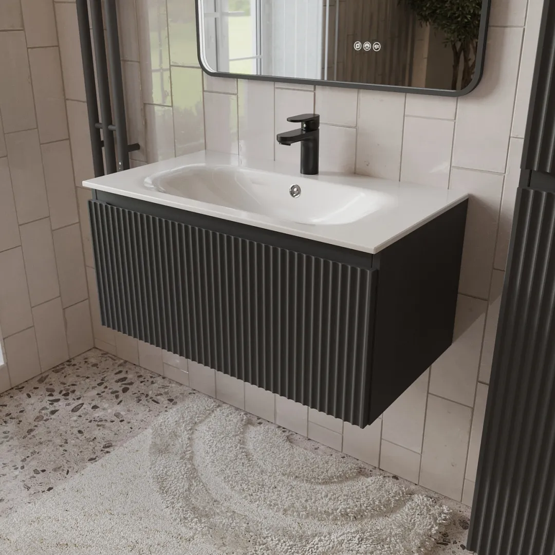 Тумба с раковиной подвесная (80см) Terminus Sicilia SIC10801701601O, графит