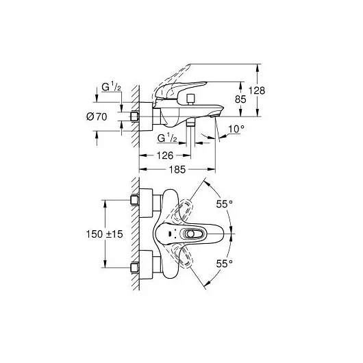 Комплект смесителей с душем GROHE Eurostyle New смеситель для ванны, раковины, душевой гарнитур, хром (арт. 124416)