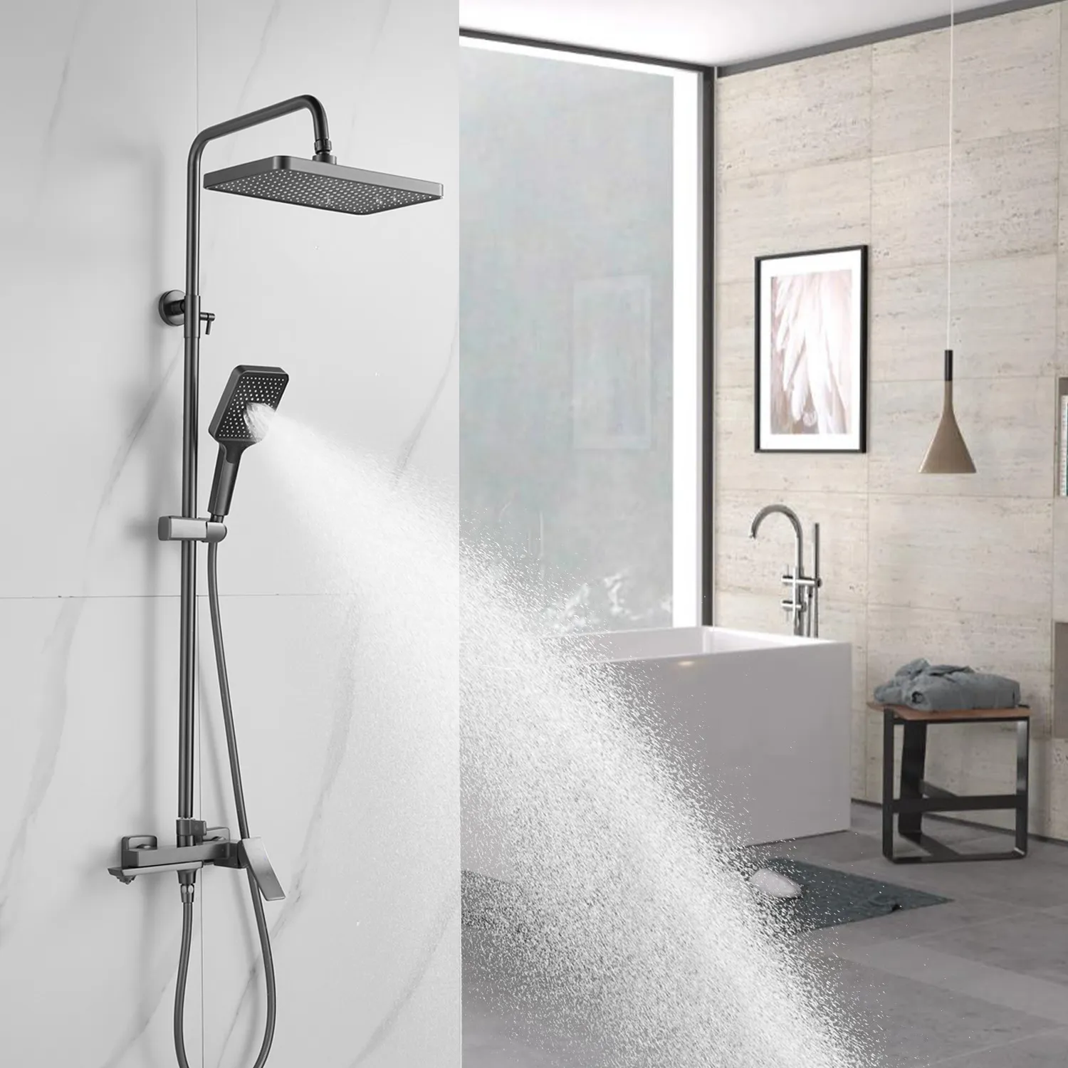 Душевая система Shevanik S4436T, оружейная сталь