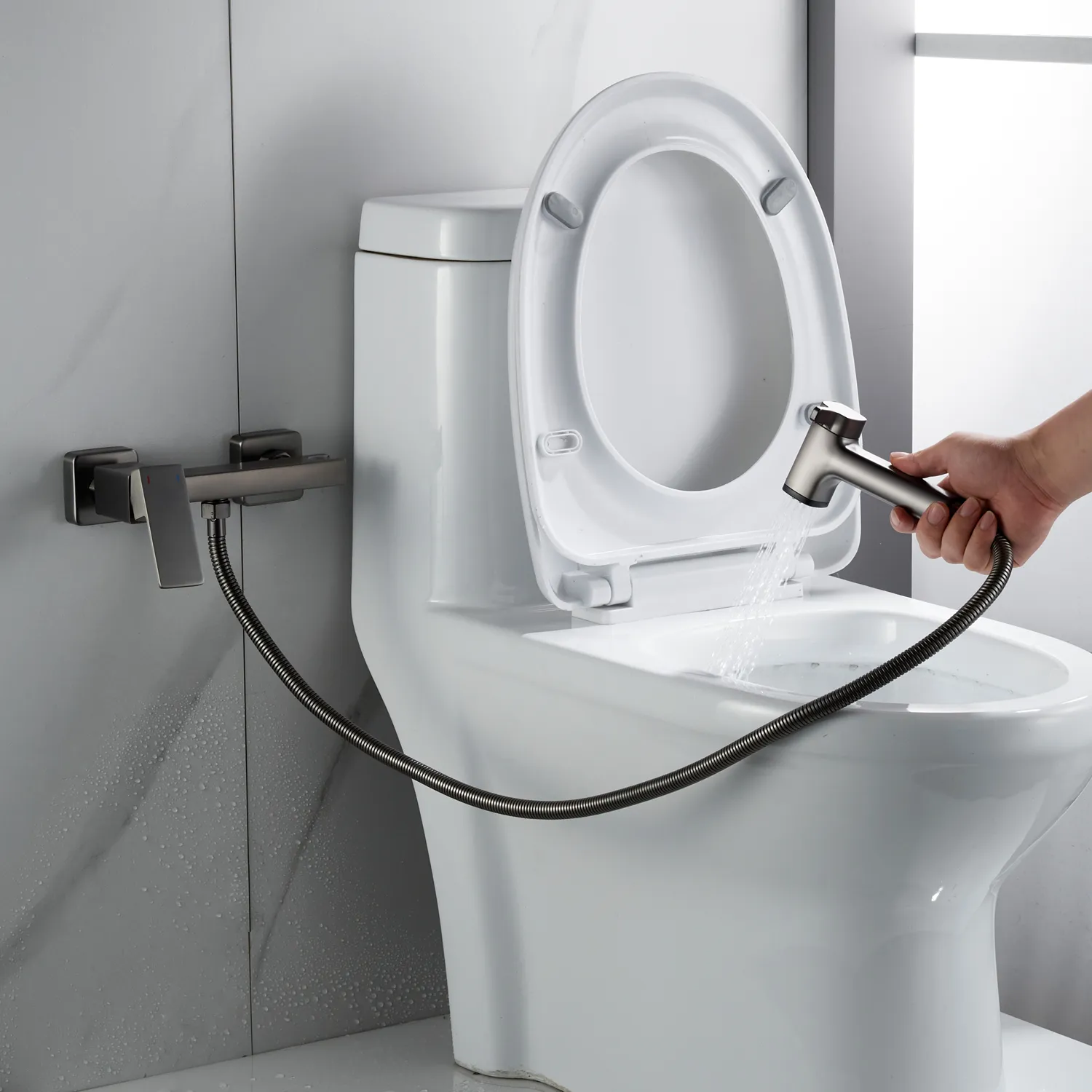 Гигиенический душ со смесителем Rose R2805T-1, оружейная сталь