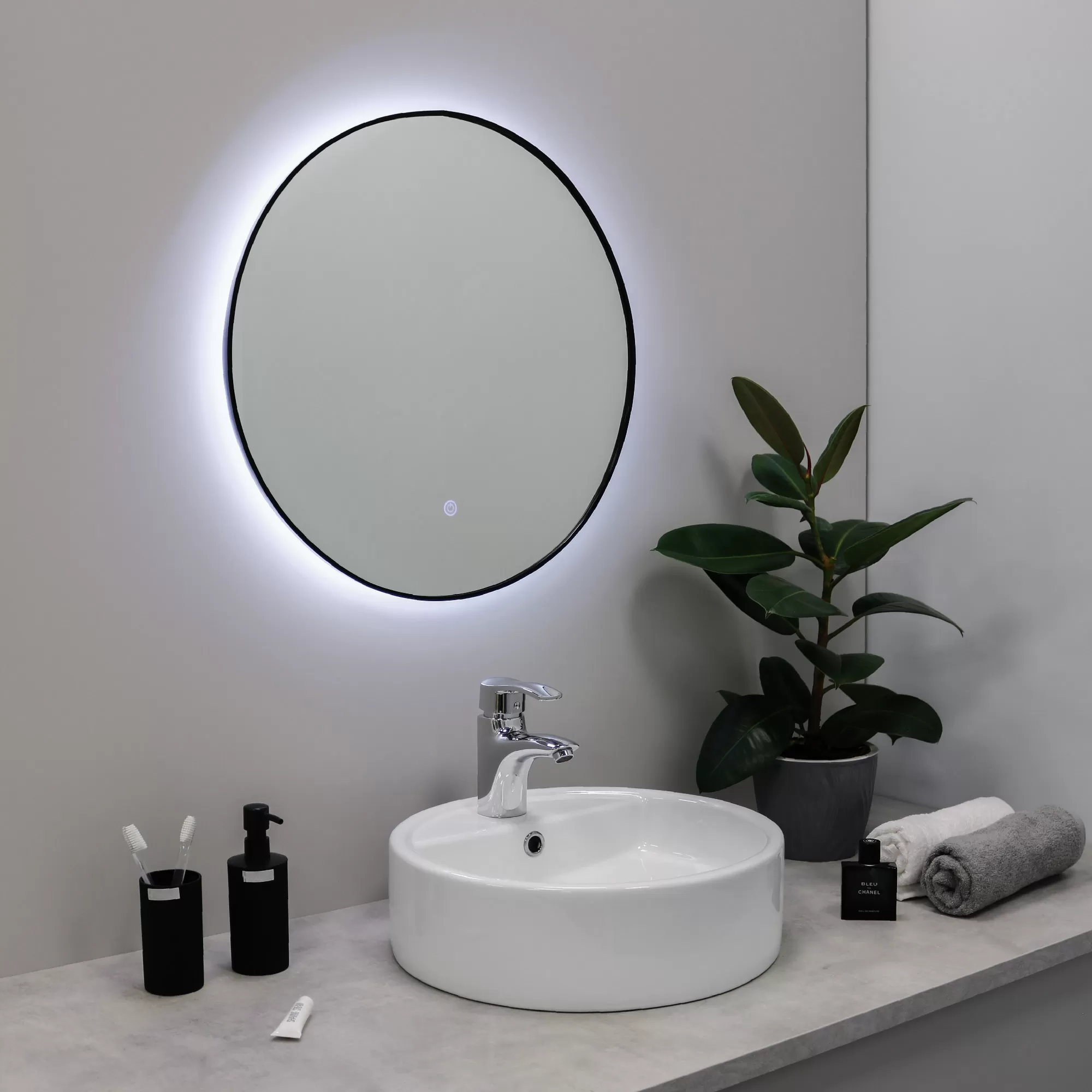 Зеркало с подсветкой FIXSEN LED круглое 80х80 см черное (FX-1080B)