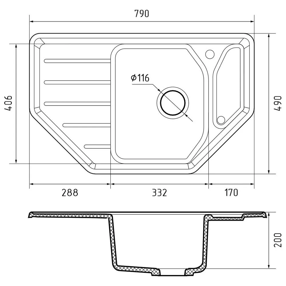 Кухонная мойка GranFest CORNER 800E, терракот