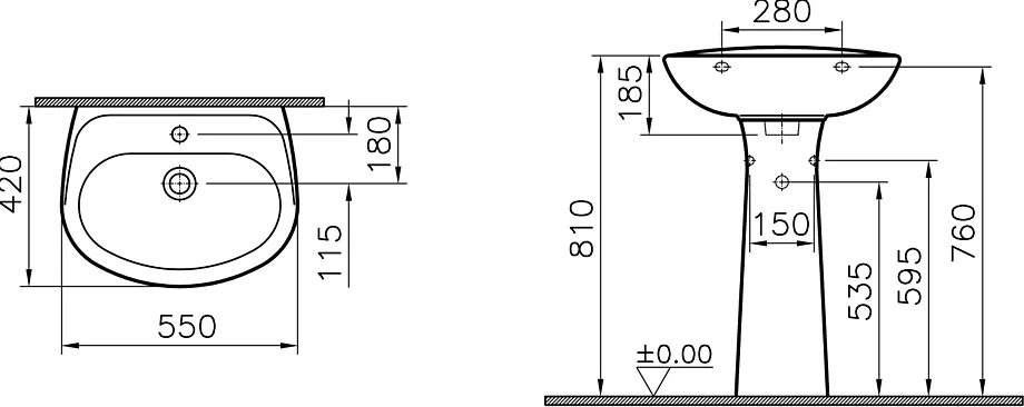 Раковина с пьедесталом Vitra Normus 55 9600B003-7650