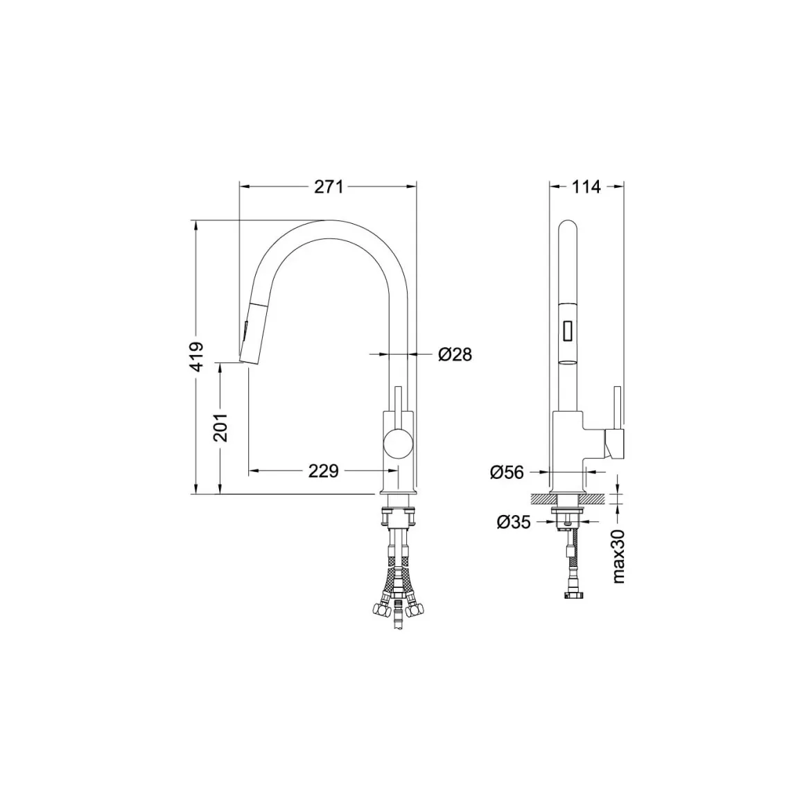 Смеситель для кухни AQUATEK ЕВРОПА, с вытяжным изливом 2 jet, хром AQ1384CR