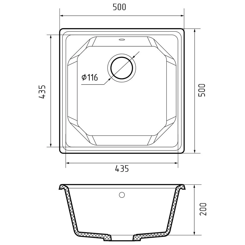 Кухонная мойка GranFest UNIQUE 500, кашемир