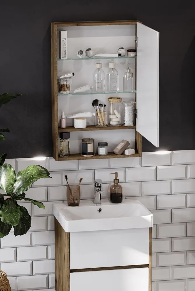 Зеркальный шкаф Aquaton Сканди 55 белый, дуб рустикальный 1A252102SDZ90