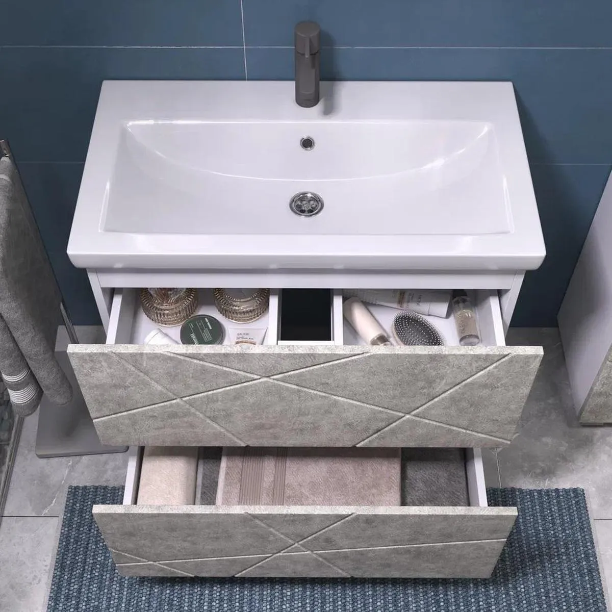 Тумба с раковиной напольная VIGO Geometry 025 бетон, 80 см