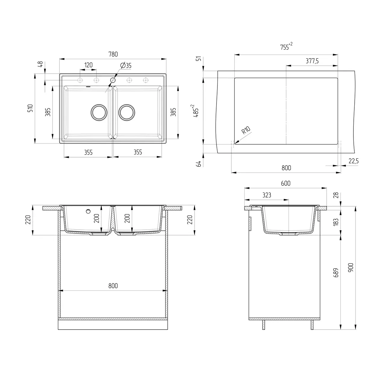 Кухонная мойка Ulgran Quartz Ruma 780-10, песок