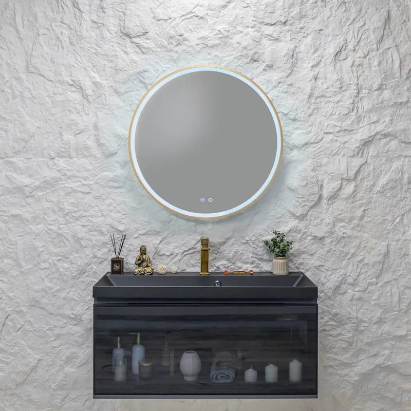 Зеркало Silver Mirrors Делуна/Deluna D800 2.2 (TX ,алюм. профиль, цвет золото, подогрев, сенсорный выключатель)