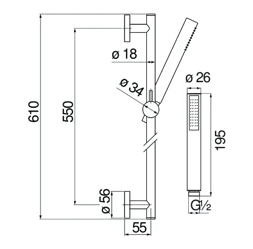 Душевой гарнитур Nobili 60 см 1jet, глянцевый черный (AD140/37FLP)