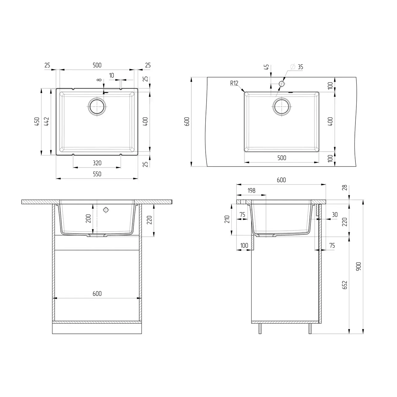 Кухонная мойка Ulgran Quartz Under 500-10, песок
