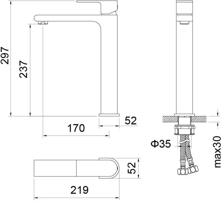 AQ1404MB ЛИРА смеситель для раковины 237, без донного клапана, матовый черный