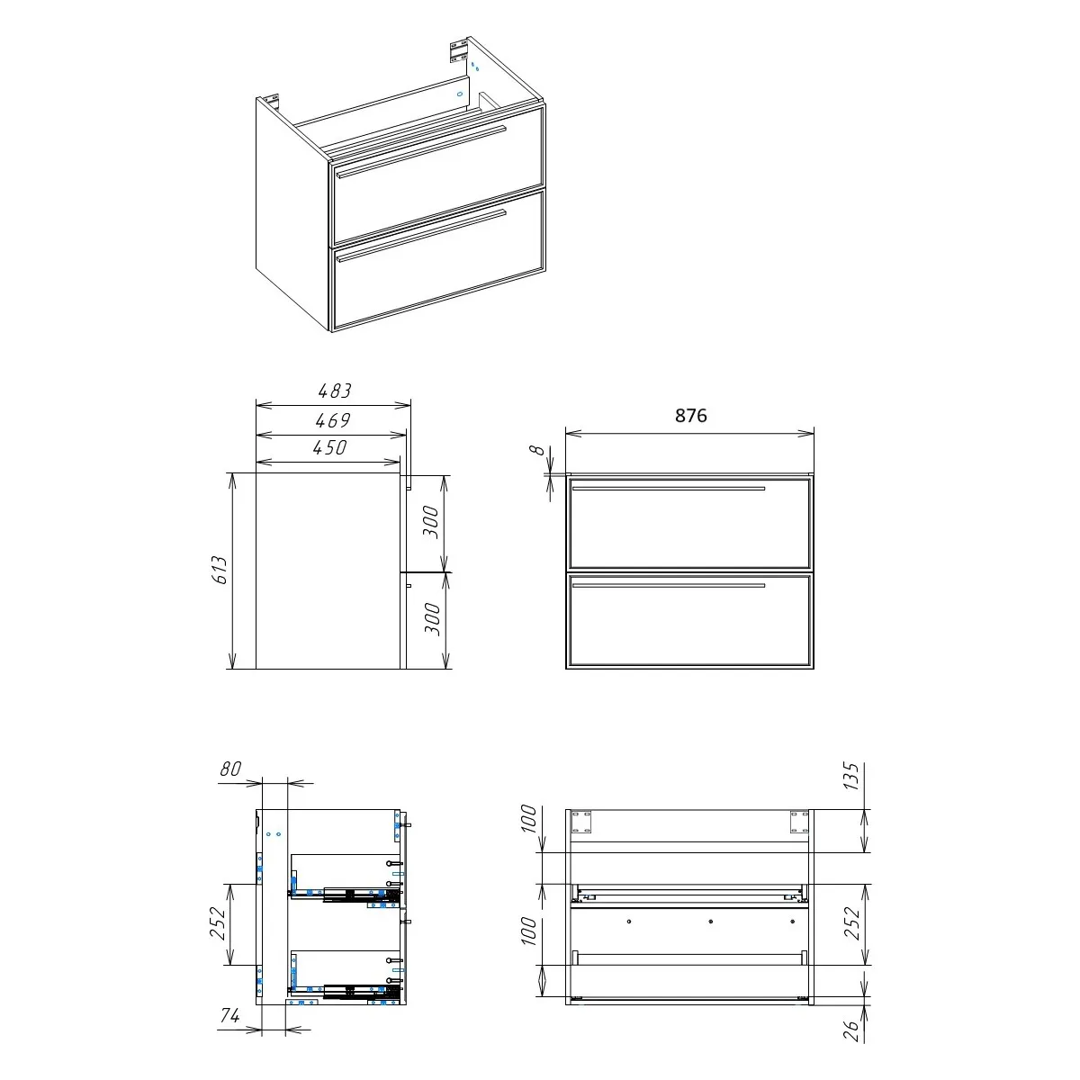 Тумба под раковину подвесная La Fenice Elba TWIN FNC-01-ELB-G-90-2, серо-зеленая