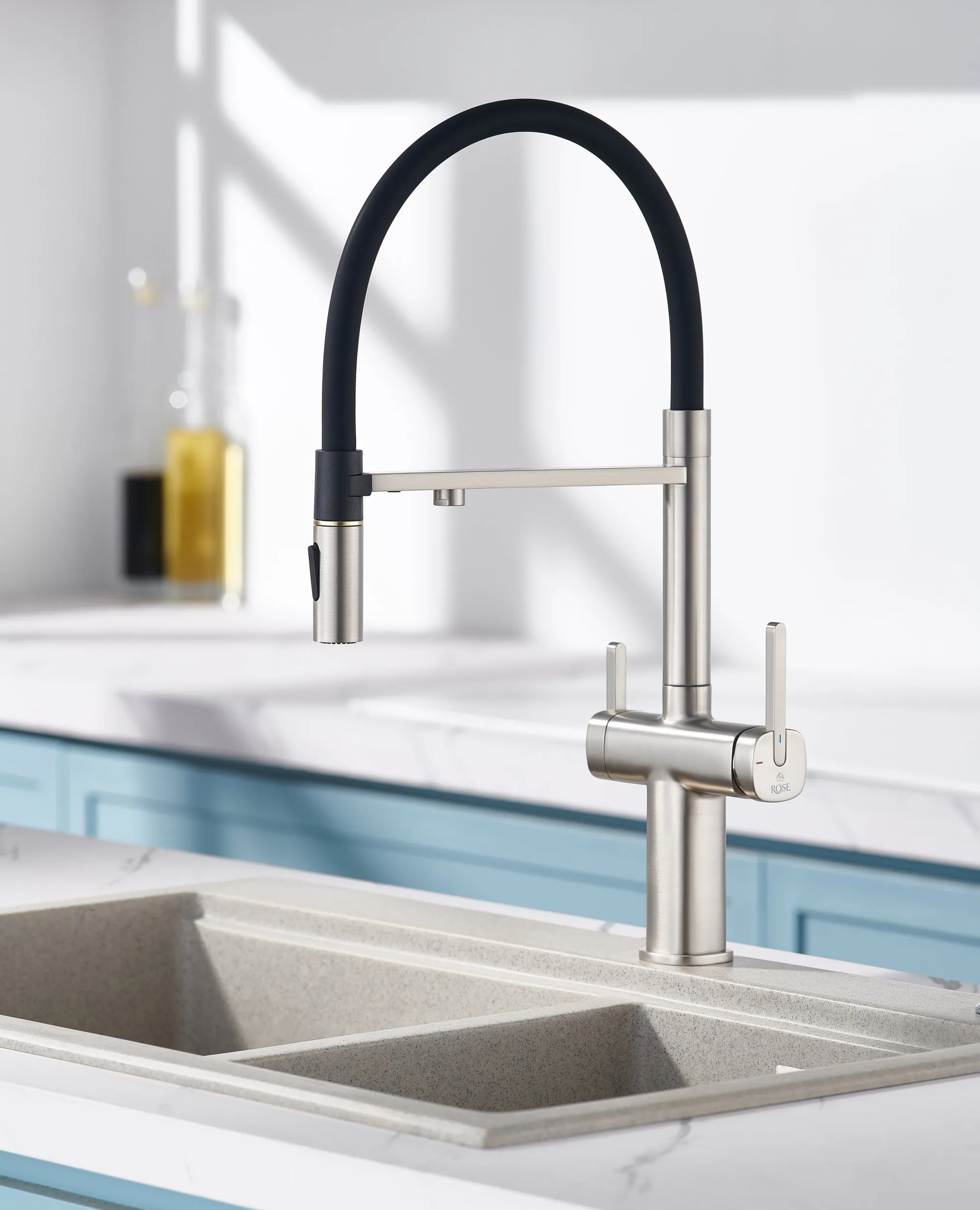 Смеситель для кухни с подключением фильтра для воды Rose R358L, сатин