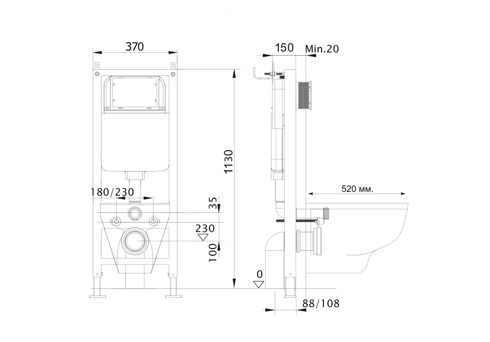SET AQUATEK ОБЕРОН T-012 4в1 (рама INS-0000017 +крепеж KKI-0000002+ клавиша KDI-0000012+унитаз AQ1365T-00 ОБЕРОН с тонким сиденьем soft-close)