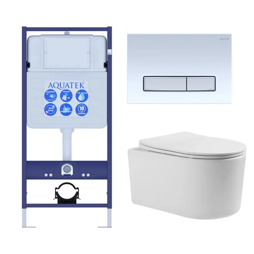 SET AQUATEK МИЯ 4в1 (рама AQUATEK Standard INS-0000012+ кркпеж KKI-0000002+клавиша KDI-0000022+унитаз МИЯ AQ2004-00 с тонким сиденьем soft-close