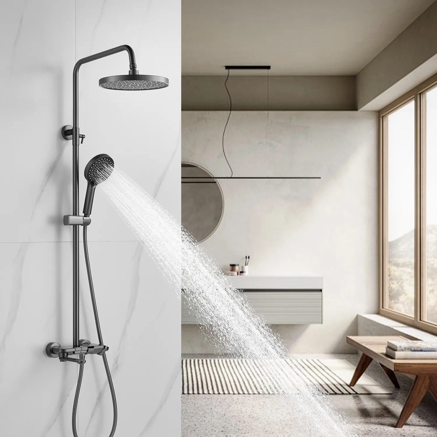 Душевая система Shevanik S4726T, оружейная сталь