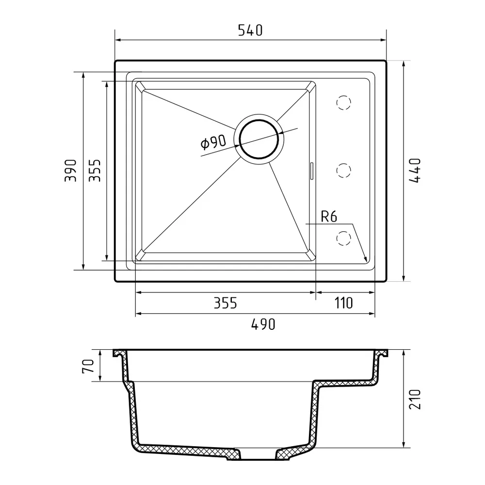 Кухонная мойка Rivelato NOBILE NB-544-R, антрацит