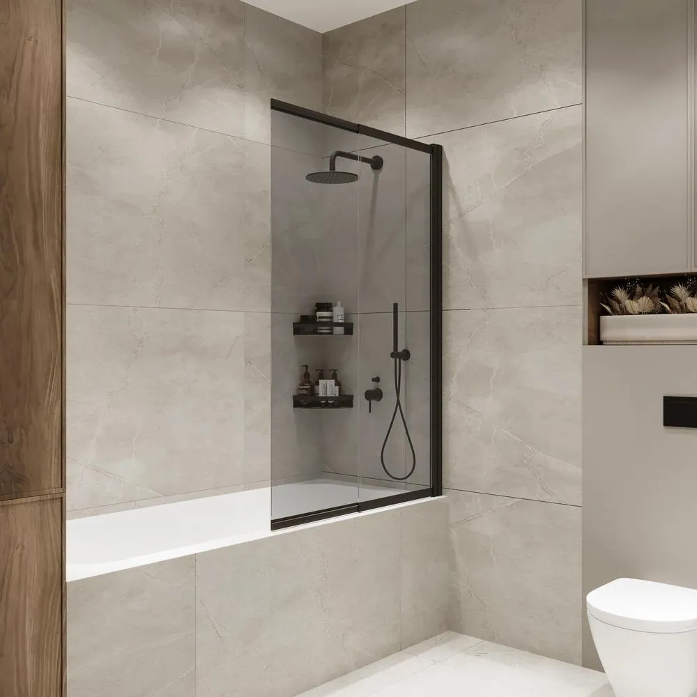 Шторка на ванну слайдер Terminus Ното 150х90 тонированная, черный