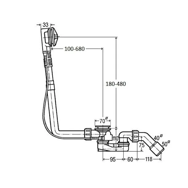 Сифон для ванны удлиненный Viega Multiplex 6163.2, хром (308889)