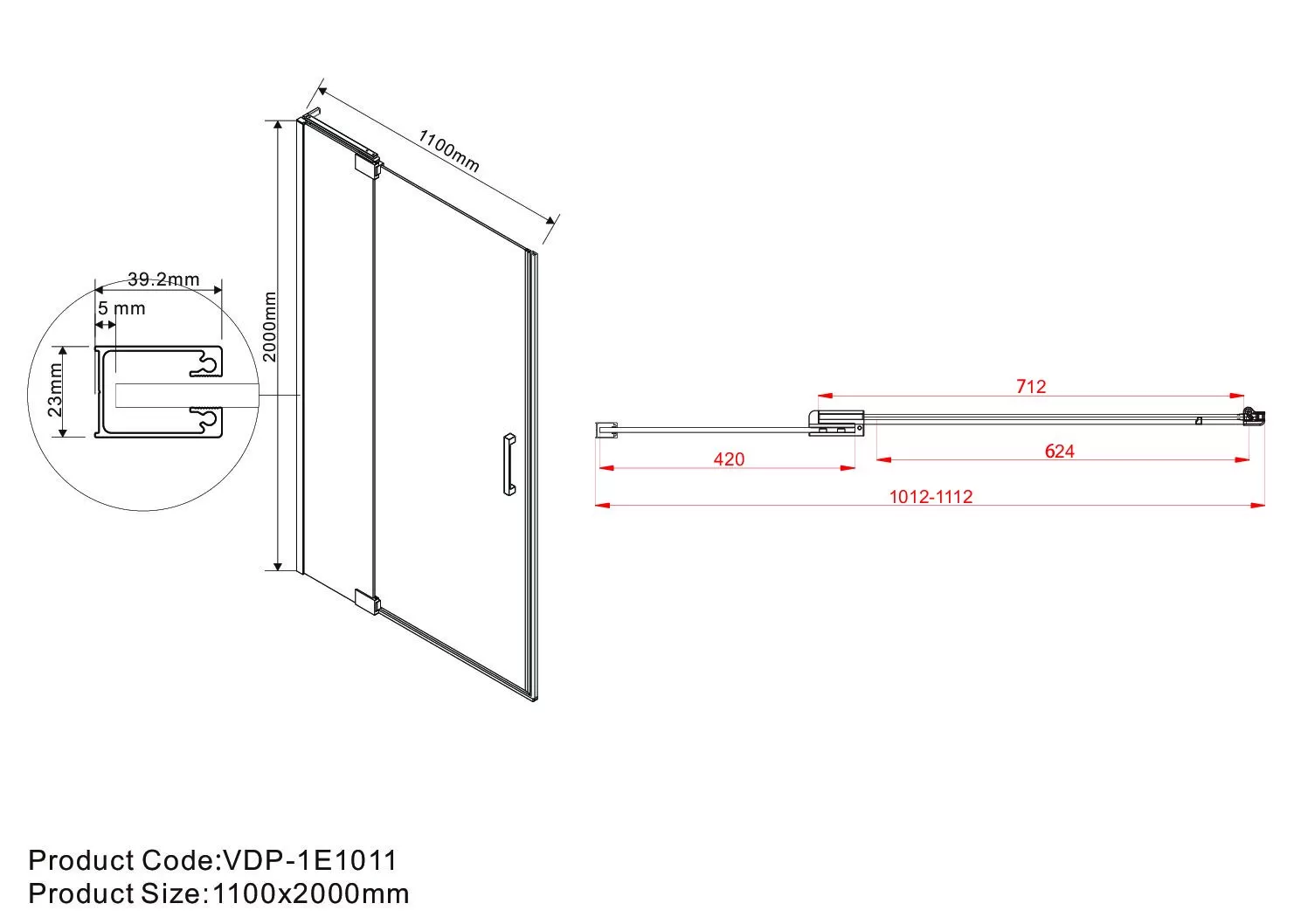 Душевая дверь Vincea Extra (VDP-1E1011CL) 1000/1100х2000 мм, хром, стекло прозрачное