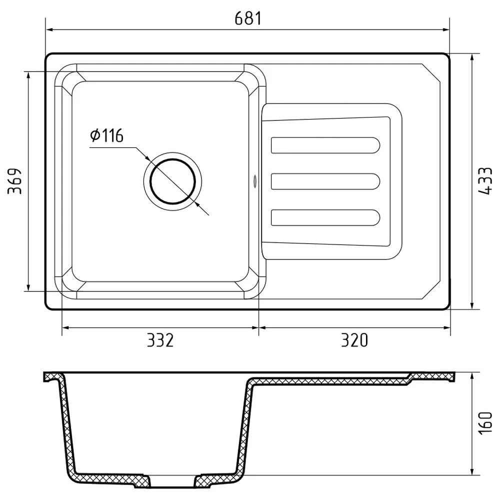Кухонная мойка GranFest SMART 680L, белый