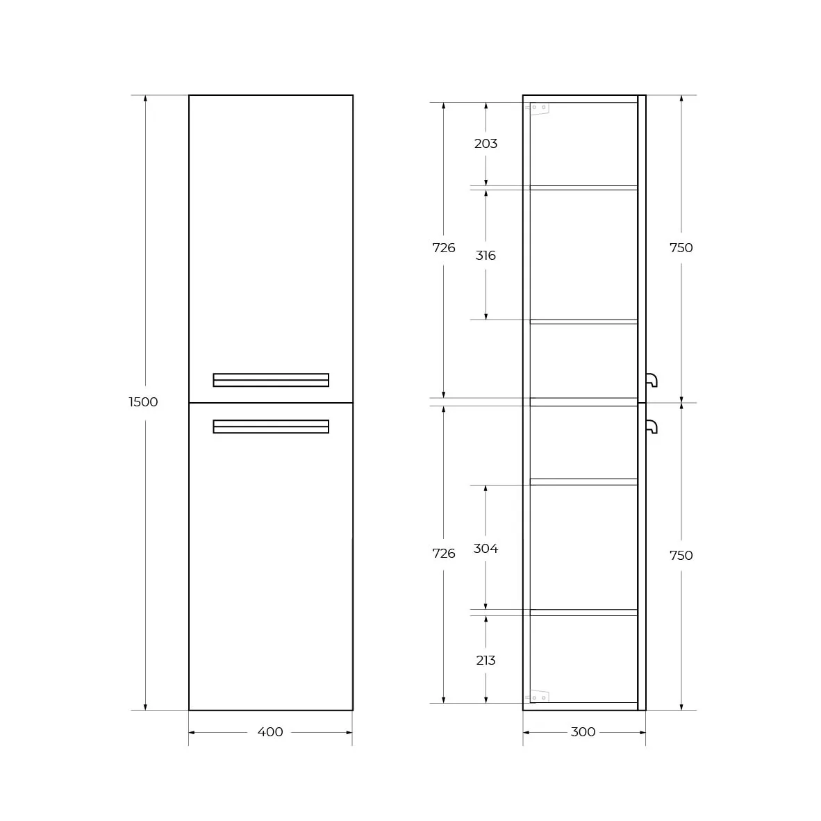 Шкаф подвесной Cezares Eco 400х280х1500, Bianco Lucido (ECO-1500-2A-SC-BL)